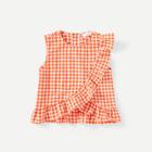 Shein Girls Asymmetric Ruffle Trim Gingham Top