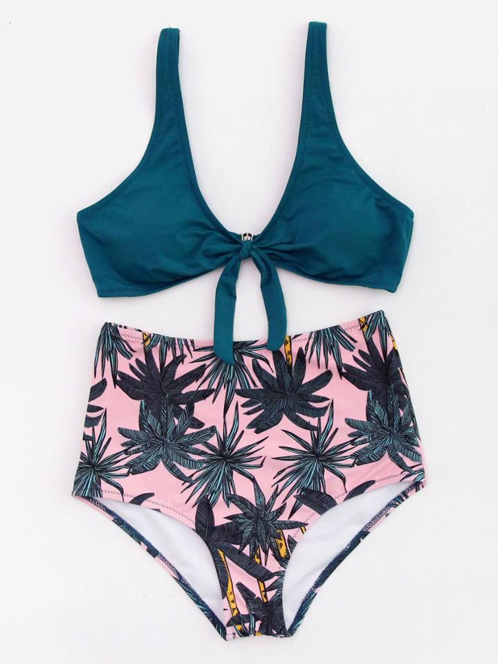 Shein Palm Tree Print High Rise Bikini Set