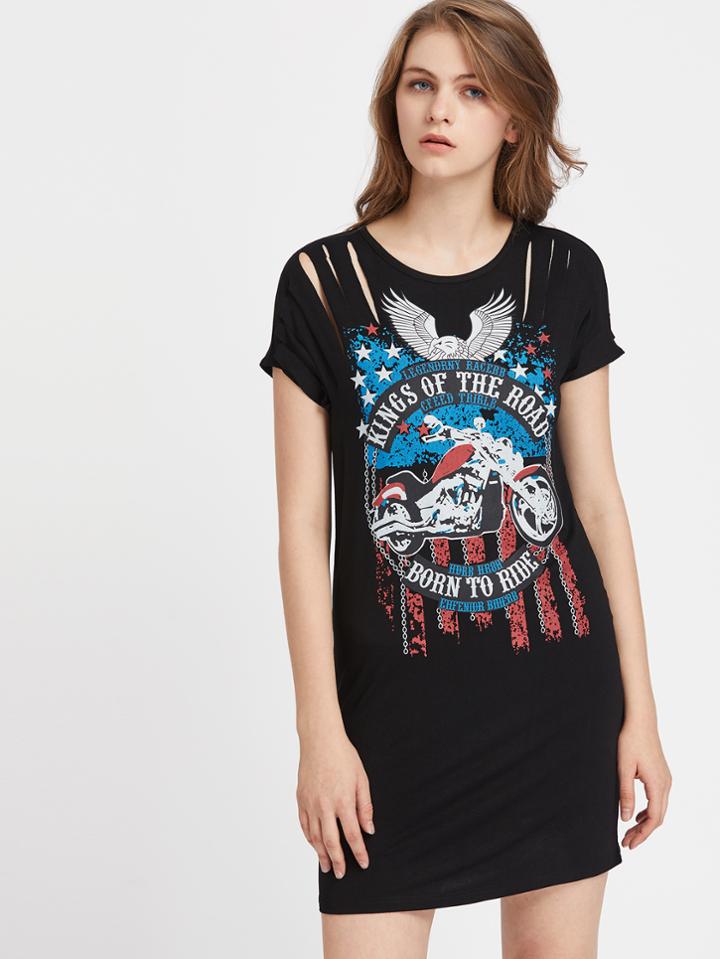 Shein Graphic Print Distressed Tee Dress