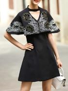 Shein Black Hollow Embroidered Cape Dress