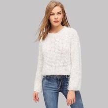 Shein Solid Eyelet Fuzzy Sweater