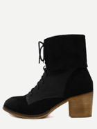 Shein Black Faux Suede Lace Up Cork Heel Short Boots