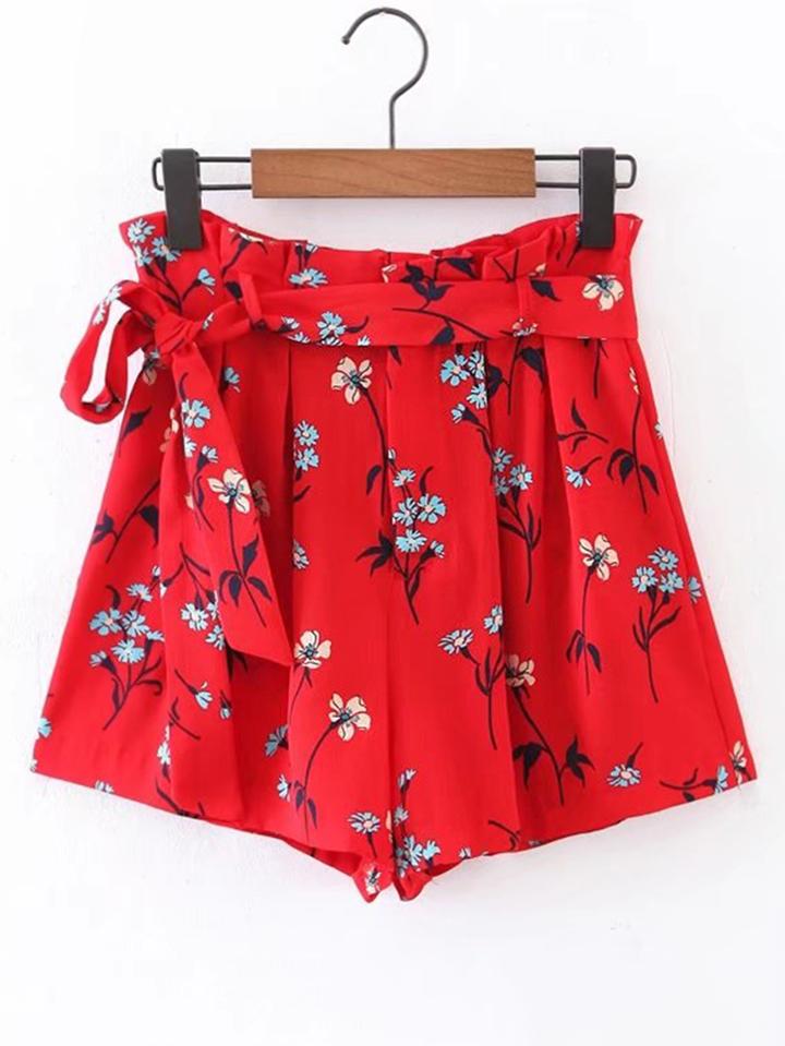 Shein Tie Waist Floral Shorts