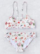 Shein Calico Print Crochet Back Cutout Bikini Set