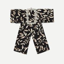 Shein Leaf Print Bow Tie Pin