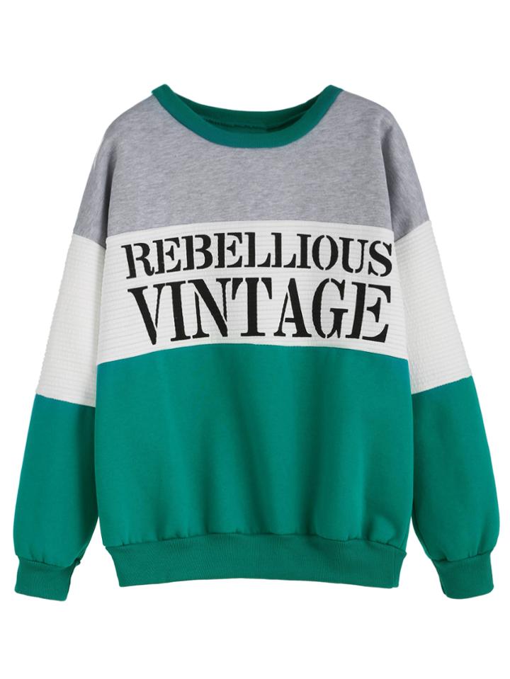 Shein Color Block Letters Print Seam Sweatshirt