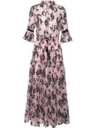 Shein Bell Sleeve Drawstring Print Flounce Dress
