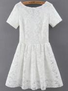 Shein White Short Sleeve Embroidered Lace Dress