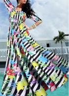 Rosewe Round Neck Half Sleeve Printed Maxi Dress