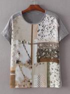 Shein Grey Short Sleeve Split Side Print T-shirt