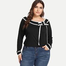 Shein Plus Contrast Binding Bow Detail Top