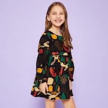 Shein Toddler Girls Animal & Plants Print Babydoll Dress