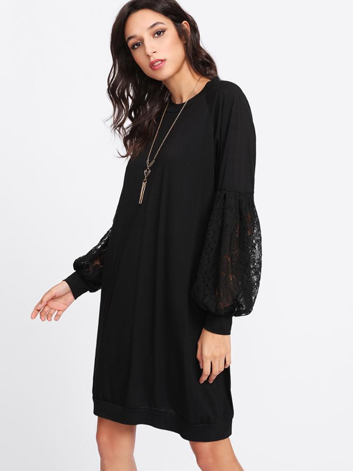 Shein Lace Panel Sweatshirt Dress