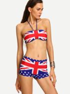 Shein Multicolor Union Jack Print 3pcs Bikini Set