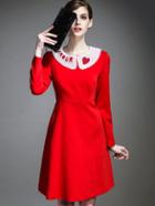 Shein Red Round Neck Long Sleeve Beading Dress