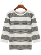 Shein Grey White Crew Neck Striped T-shirt