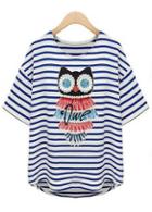 Rosewe Cute Owl Pattern Striped Short Sleeve T Shirt