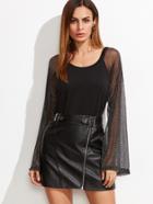 Shein Black Contrast Mesh Raglan Sleeve T-shirt