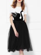 Shein White Black Swan Top With Skirt