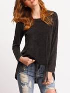 Shein Dark Grey Crew Neck Tassel Loose T-shirt