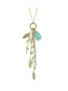 Shein Rhinestone Chain Leaf Shape Long Pendant Necklace