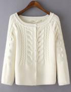 Shein White Cabel Knit Button Front Sweater