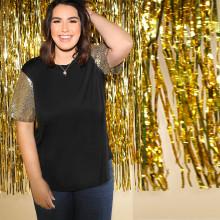 Shein Plus Contrast Sequin Sleeve Tee