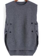 Shein Grey Round Neck Buttons Knit Sweater