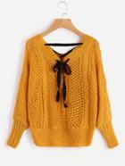 Shein Lace Up Back Loose Knit Sweater