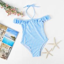 Shein Girls Striped Ruffle Swimsuit