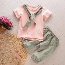 Shein Girls Knot Detail Tee With Shorts