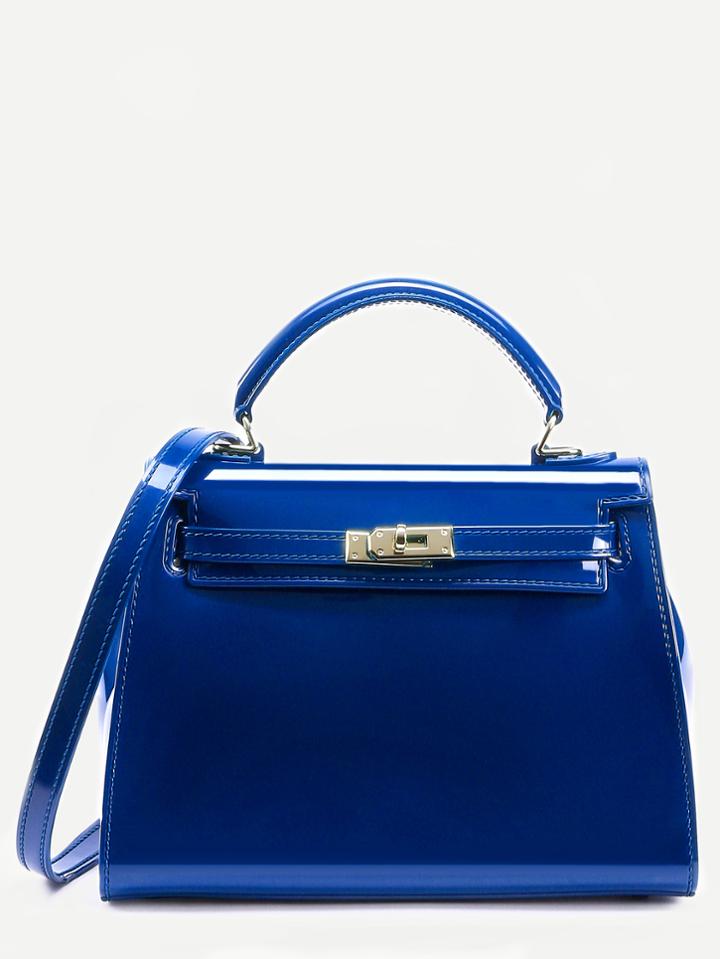 Shein Blue Turnlock Strap Closure Plastic Satchel Bag