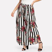 Shein Plus Stripe & Flower Print Wide Leg Wrap Pants