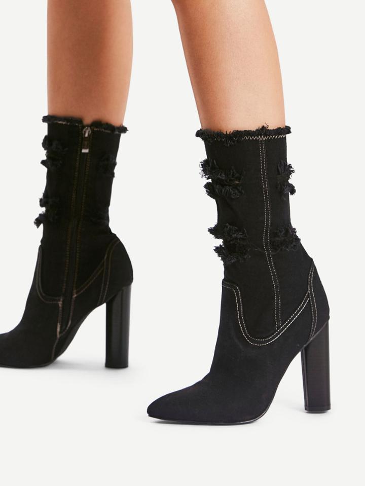 Shein Distressed Top Denim Ankle Boots