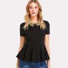 Shein Pearl Embellished Collar Zip Back Top
