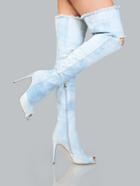 Shein Stiletto Distressed Peep Toe Boots Light Wash
