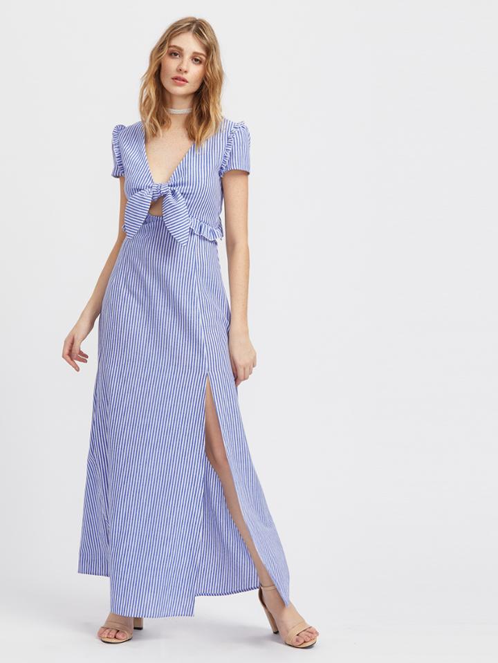 Shein Knot Front Frill Detail M-slit Peekaboo Dress