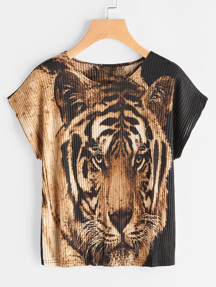 Shein Tiger Print Dolman Sleeve Tshirt