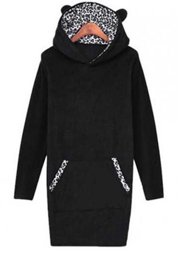 Rosewe Comfy Black Hooded Collar Long Sleeve Woman Sweats