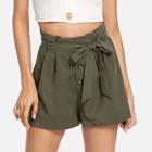 Shein Self Belted Button Front Frilled Shorts