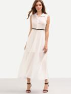 Shein Belted Sleeveless Chiffon Shirt Dress - White
