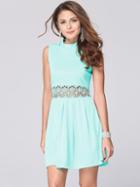 Shein Sky Blue High Neck Crochet Insert A-line Dress