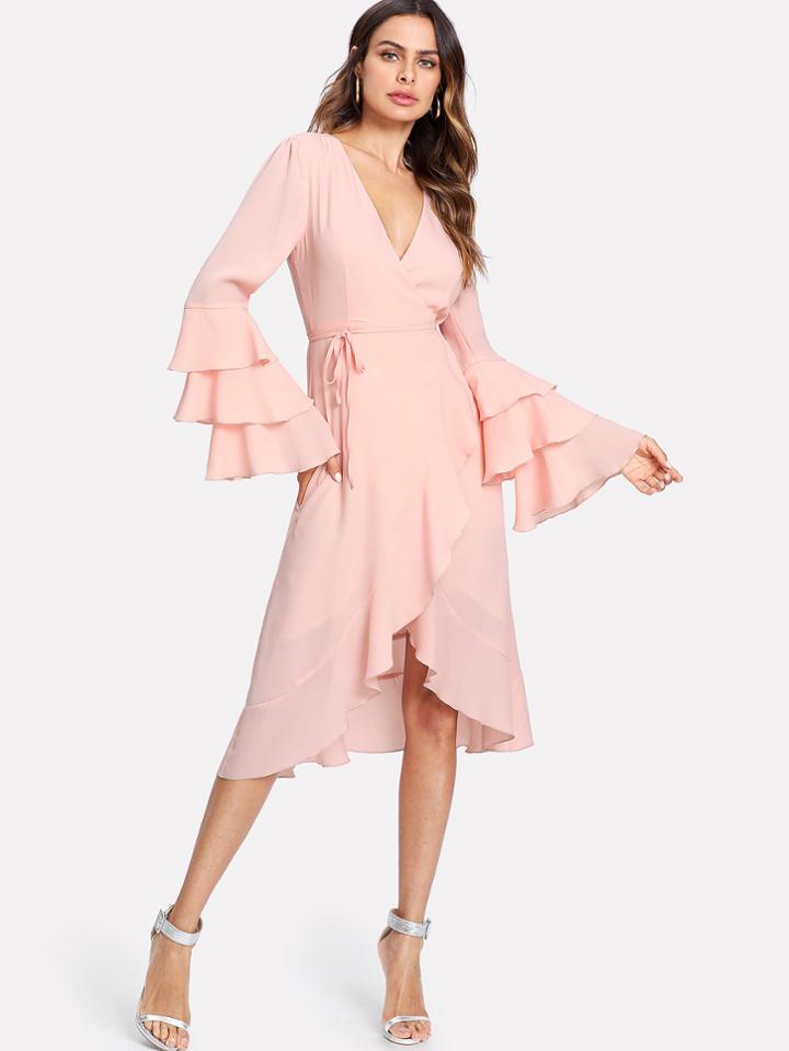 Shein Layered Sleeve Surplice Wrap Ruffle Dress