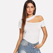 Shein Cut Out Asymmetrical Neck Tee