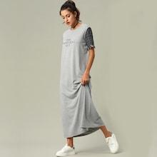 Shein Plaid Contrast Letter Longline Tee Dress