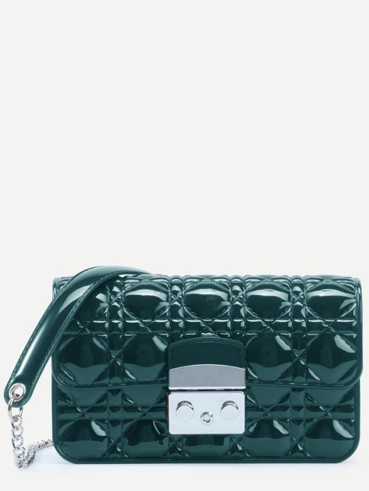 Shein Green Quilted Plastic Flap Bag With Chain Strap