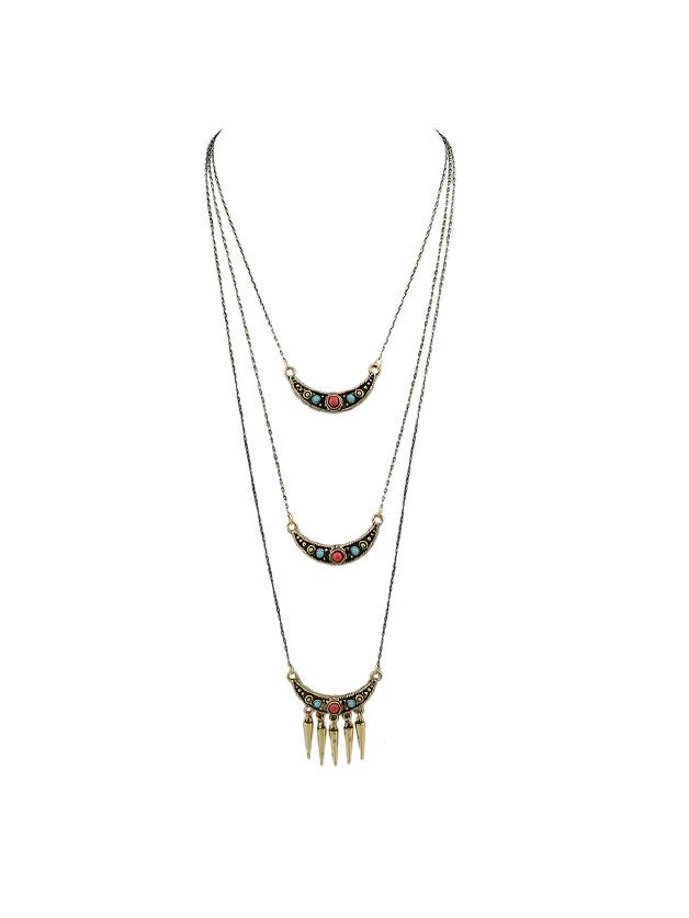 Shein Spike Pendant Necklace Boho Chic Multilayer Chain Necklace