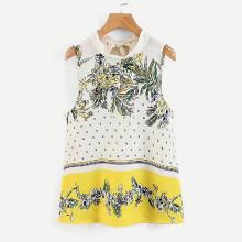 Shein Botanical Print Tie Back Blouse