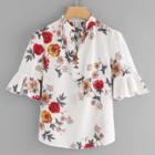 Shein Fluted Sleeve Floral Print Blouse