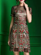 Shein Multicolor Sheer Gauze Embroidered Polka Dot Dress